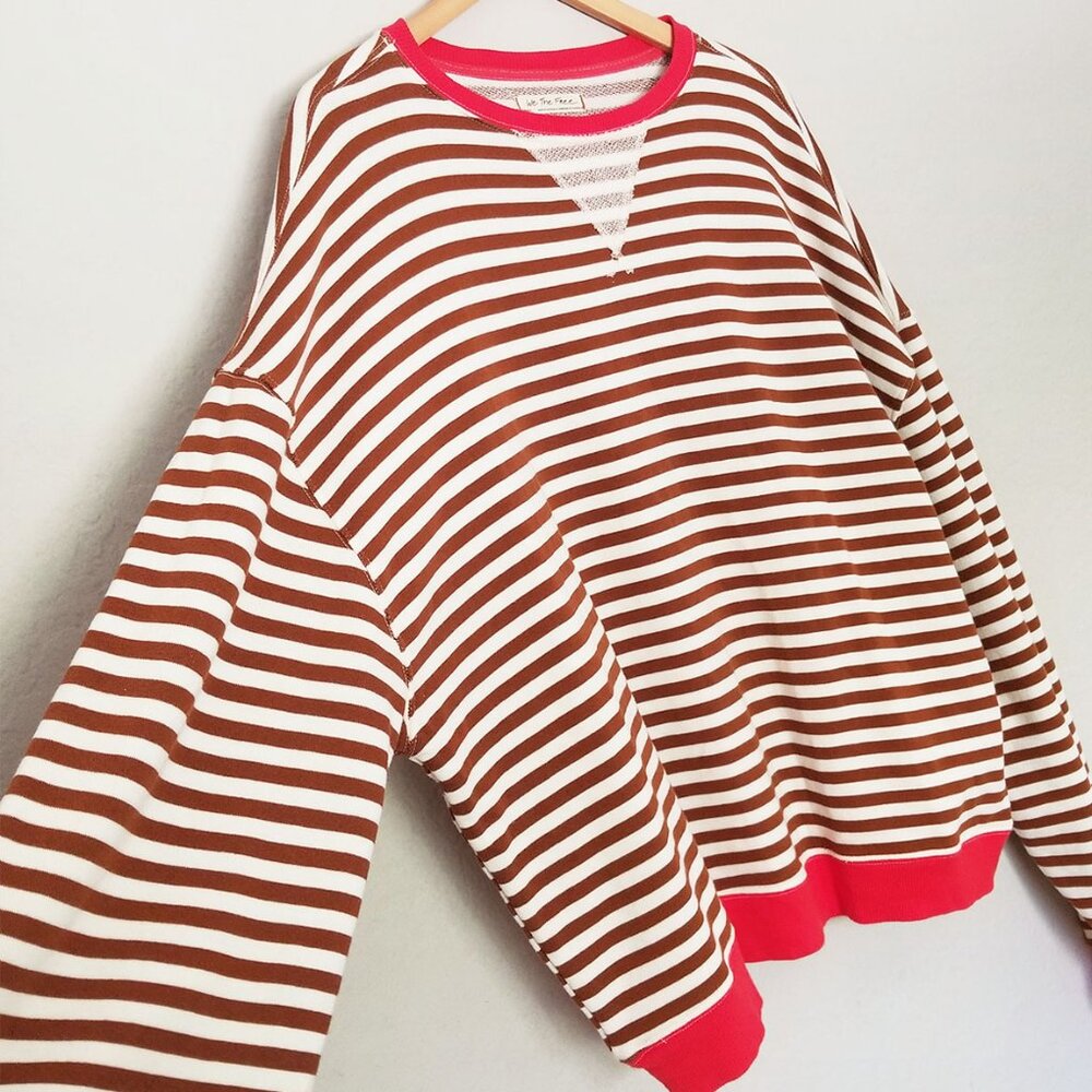 Free People We The Free Classic Striped Oversized Crewneck S Coffee Combo $98 - Picture 7 of 16